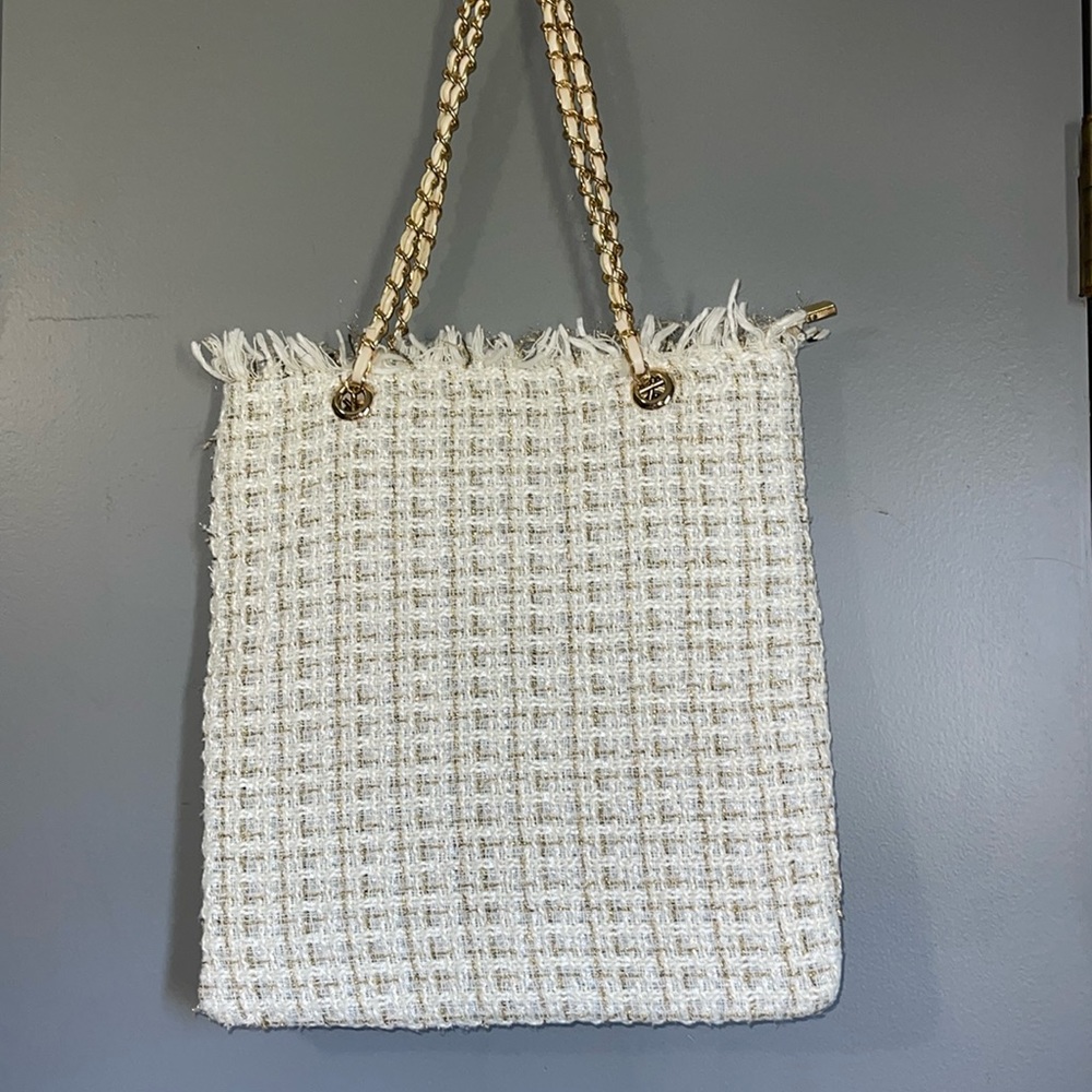 Glam Moment Ivory Multi Tweed Tote Bag